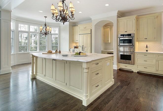 close-up of textured laminate flooring in a kitchen in Bath